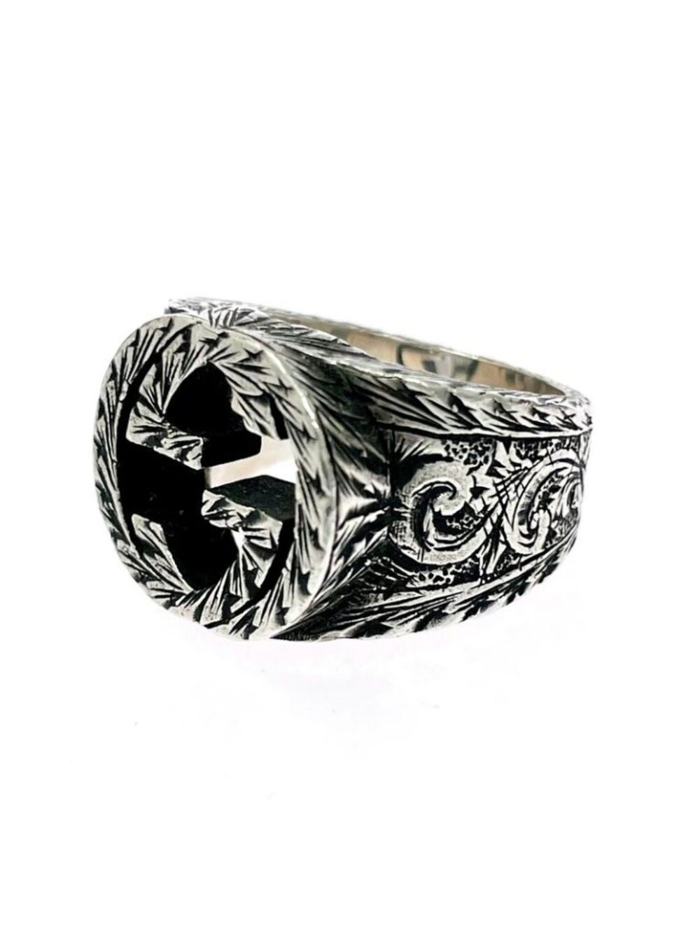 Gucci Silver Arabesque Interlocking Gring 925 Engraved Ring - Picture 4 of 8